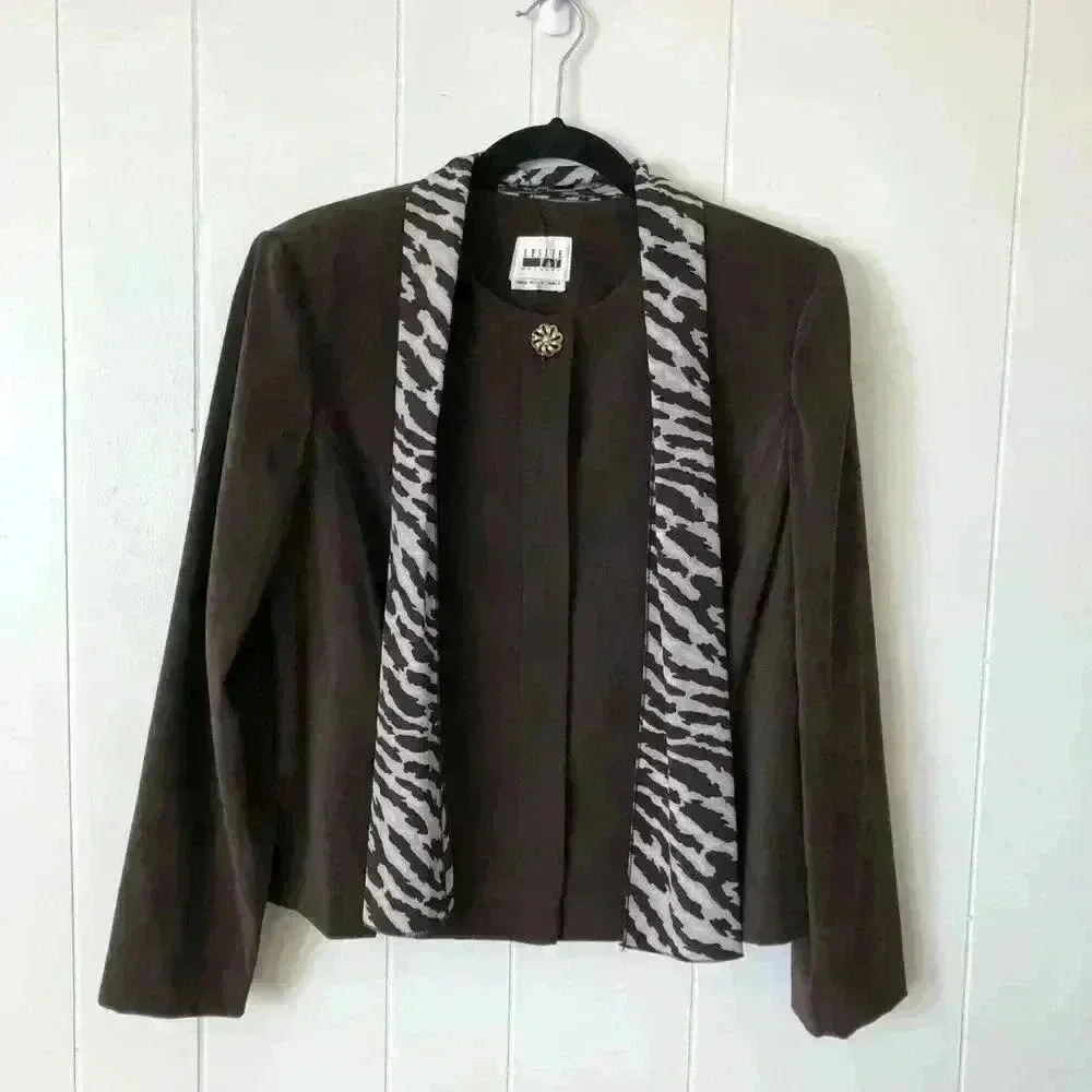 Leslie Fay Brown Suede Jacket with Scarf Size 10